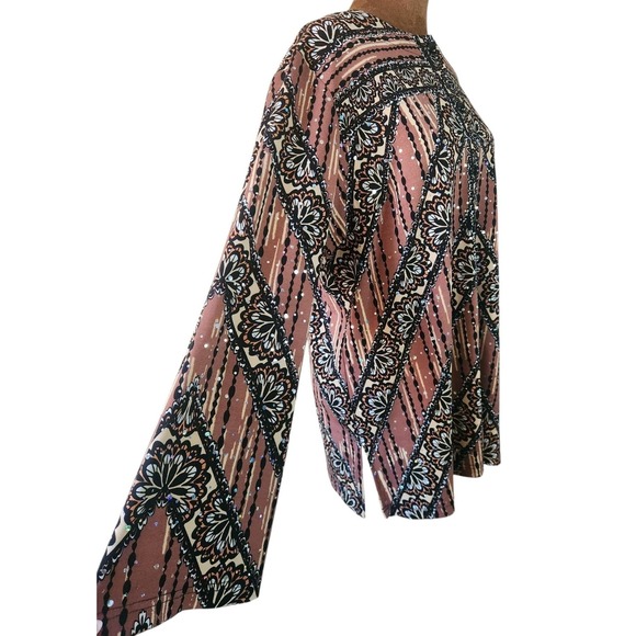 Bob Mackie Sequin Long-Sleeved Button-Down Blouse Size M Geometric Wearable Art - Picture 2 of 8